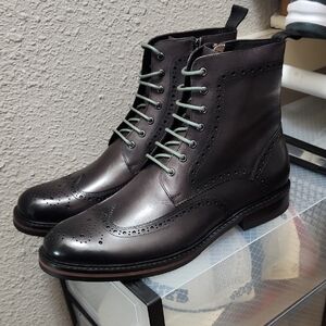 Men's Gray Leather Brogue Boots